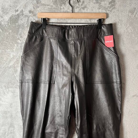 SPANX Black Leather Like Joggers Size 1X High Rise 20283R Pull On New - Picture 7 of 7